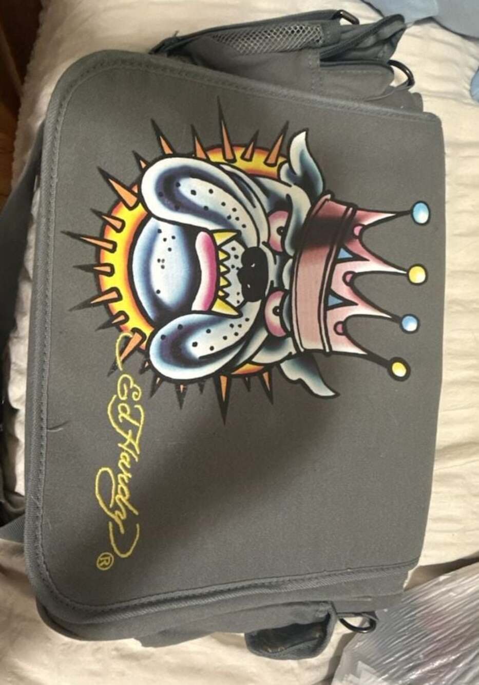 Ed Hardy by Christian Audigier Bulldog Crown Graphic Messenger Bag